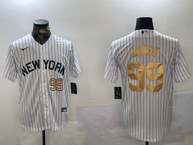 Men New York Yankees 99 Judge White Stripe Fashion Nike 2024 MLB Jersey style 2